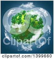Clipart Of A 3d Planet With Trees Over Blue Sky With Clouds Royalty Free Illustration