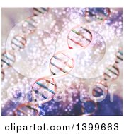 Clipart Of A Background Of 3d Diagonal Dna Strands Royalty Free Illustration