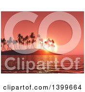 Clipart Of A 3d Silhouetted Coastal Island At Sunset Royalty Free Illustration