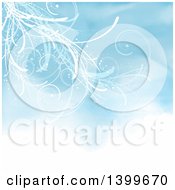 Clipart Of A Background Of White Vines Over Blue Watercolor Royalty Free Vector Illustration
