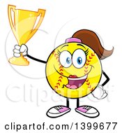 Cartoon Female Softball Character Mascot Holding A Trophy