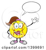 Cartoon Female Softball Character Mascot Talking And Waving