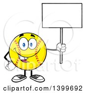 Cartoon Male Softball Character Mascot Holding Up A Blank Sign