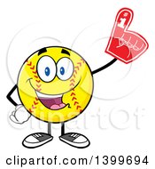 Clipart Of A Cartoon Male Softball Character Mascot Wearing A Foam Finger Royalty Free Vector Illustration