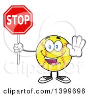 Cartoon Male Softball Character Mascot Holding A Stop Sign