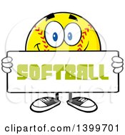 Cartoon Male Softball Character Mascot Holding A Sign