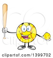 Poster, Art Print Of Cartoon Male Softball Character Mascot Holding A Bat And Ball
