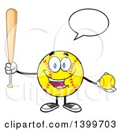 Cartoon Male Softball Character Mascot Talking Holding A Bat And Ball