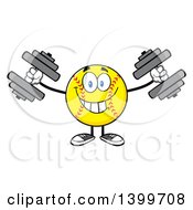 Cartoon Male Softball Character Mascot Working Out With Dumbbells