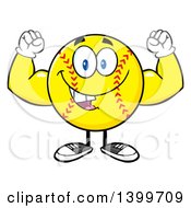 Cartoon Male Softball Character Mascot Flexing His Muscles