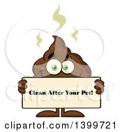 Cartoon Pile Of Poop Character Holding A Clean After Your Pet Sign