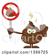 Cartoon Pile Of Poop Character Holding A Prohibited Sign