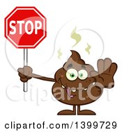 Cartoon Pile Of Poop Character Holding A Stop Sign