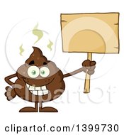 Cartoon Pile Of Poop Character Holding A Blank Wood Sign