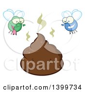 Poster, Art Print Of Cartoon Stinky Pile Of Poop And Happy Flies