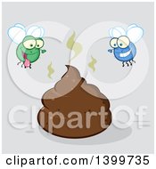 Cartoon Stinky Pile Of Poop And Happy Flies On Gray