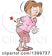 Cartoon Caucasian Business Woman Bending Over With An Aching Back