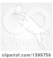 Poster, Art Print Of White Silhouetted Male Soccer Player Goal Keeper In Action Over Gray