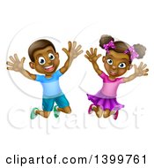 Poster, Art Print Of Happy And Excited Black Boy And Girl Jumping