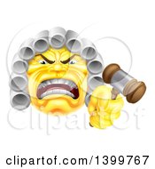 Poster, Art Print Of Yellow Angry Judge Holding A Gavel Emoji Emoticon Smiley