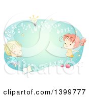 Poster, Art Print Of Sketched School Boy And Girl With Abc Letters And Numbers