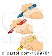 Clipart Of Hands Holding Crayons Royalty Free Vector Illustration