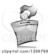Clipart Of A Grayscale Hand Putting A Coin Into A Donation Box Royalty Free Vector Illustration by BNP Design Studio