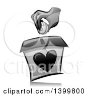 Clipart Of A Grayscale Hand Putting A Coin In A Donation Box With A Heart Royalty Free Vector Illustration