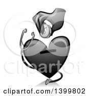 Clipart Of A Grayscale Hand Putting A Coin In A Medical Heart Donation Box Royalty Free Vector Illustration