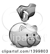 Poster, Art Print Of Grayscale Hand Putting A Coin In A Piggy Bank