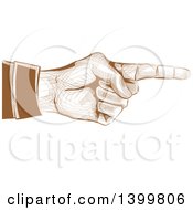 Clipart Of A Retro Brown Engraved Hand Pointing Royalty Free Vector Illustration