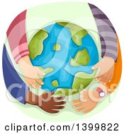 Poster, Art Print Of Group Of Childrens Arms Hugging Planet Earth