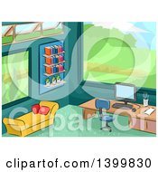Poster, Art Print Of Sketched Office Interior With A Scenic View