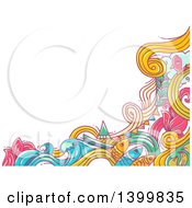 Clipart Of A Doodled Border Of Waves And Fish Royalty Free Vector Illustration