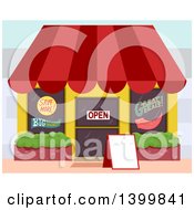 Clipart Of A Store Building With Advertisements Royalty Free Vector Illustration