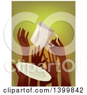 Poster, Art Print Of Crowd Of Starving Hands Holding Up A Cup And Plate