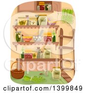 Pantry With A Ladder Canned Foods And Herbs