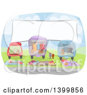 Poster, Art Print Of Sketched Banner Over Cars Loaded With Items For Sale