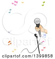Poster, Art Print Of Border Of A Hand Holding A Microphone And Music Notes