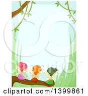 Clipart Of A Border Of Fairies Sitting On A Branch Royalty Free Vector Illustration