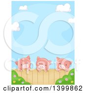 Poster, Art Print Of Border Of A Cute Pigs Looking Over A Fence