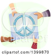 Poster, Art Print Of Group Of Hands Holding Together Pieces Of A Peace Painting