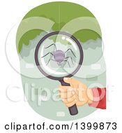 Poster, Art Print Of Hand Holding A Magnifying Glass Over A Spider