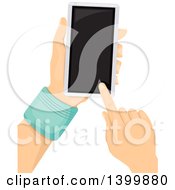 Pair Of Hands Using A Touch Screen Smart Phone