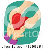 Clipart Of A Heart Being Passed From A Parent To Child Royalty Free Vector Illustration
