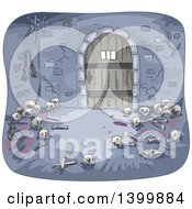 Clipart Of A Dungeon Interior With Bones Royalty Free Vector Illustration