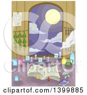 Poster, Art Print Of Witchs Counter With A View Of A Full Moon