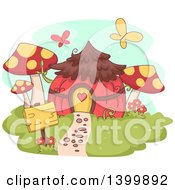 Cute Fairy House With Mushrooms And Butterflies