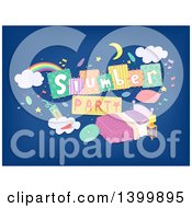 Poster, Art Print Of Slumber Party Banner Over A Bed On Blue