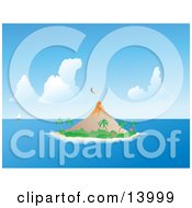 Sailboat On The Horizon Near An Erupting Volcano On A Tropical Island Clipart Illustration by Rasmussen Images #COLLC13999-0030